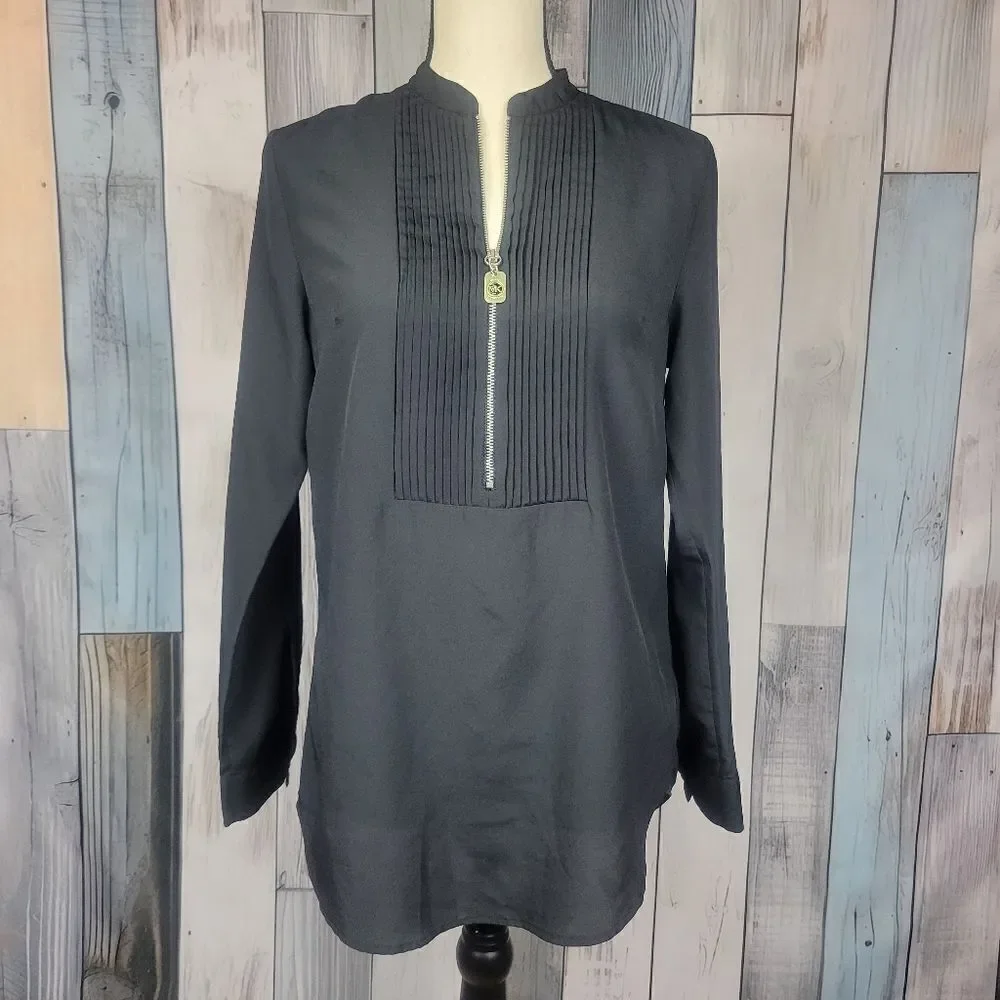 Michael Kors Black Long Sleeve Half Zip Blouse Size XS